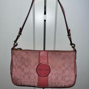Coach Pink Signature Shoulder Bag with Leather Trim